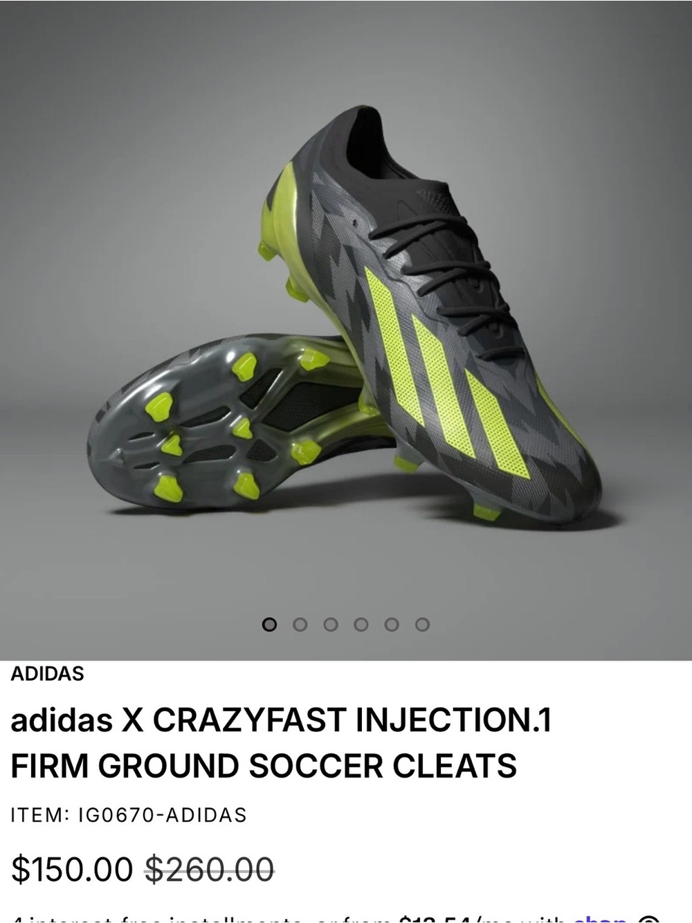adidas Men’s X Crazyfast Injection.1 Soccer Cleats - Gray/Neon Yellow